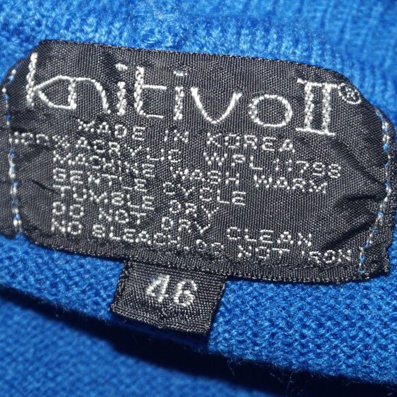 Vintage 70s Blue Cowl Neck Knit Sweater XL - Picture 3 of 5